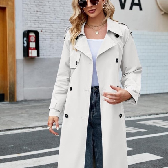 Lapel Double Breasted Long Trench Coat Casual - Picture 4 of 9